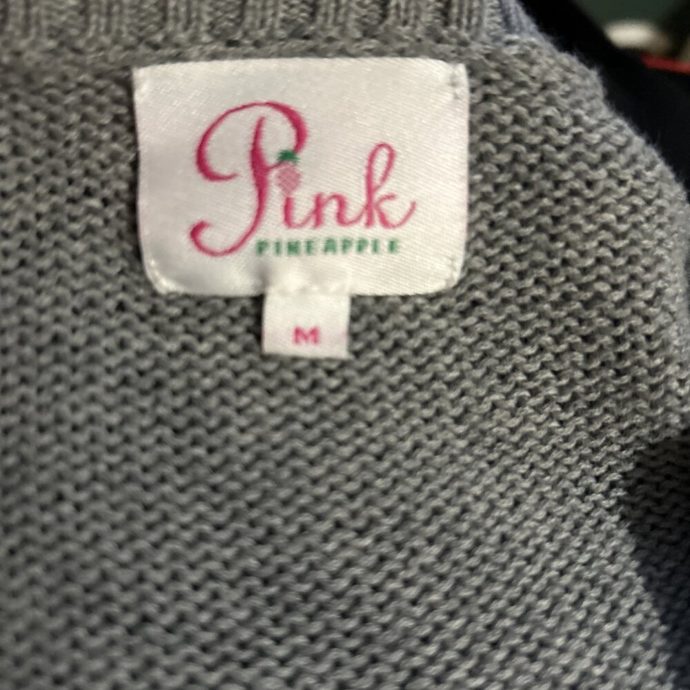 Pink Pineapple Cotton Skull Gray Sweater Size Medium Goth Cottage Fairy $118 - Picture 9 of 12